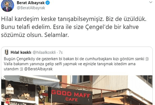 Berat Albayrak'tan takipçisine kahve sözü