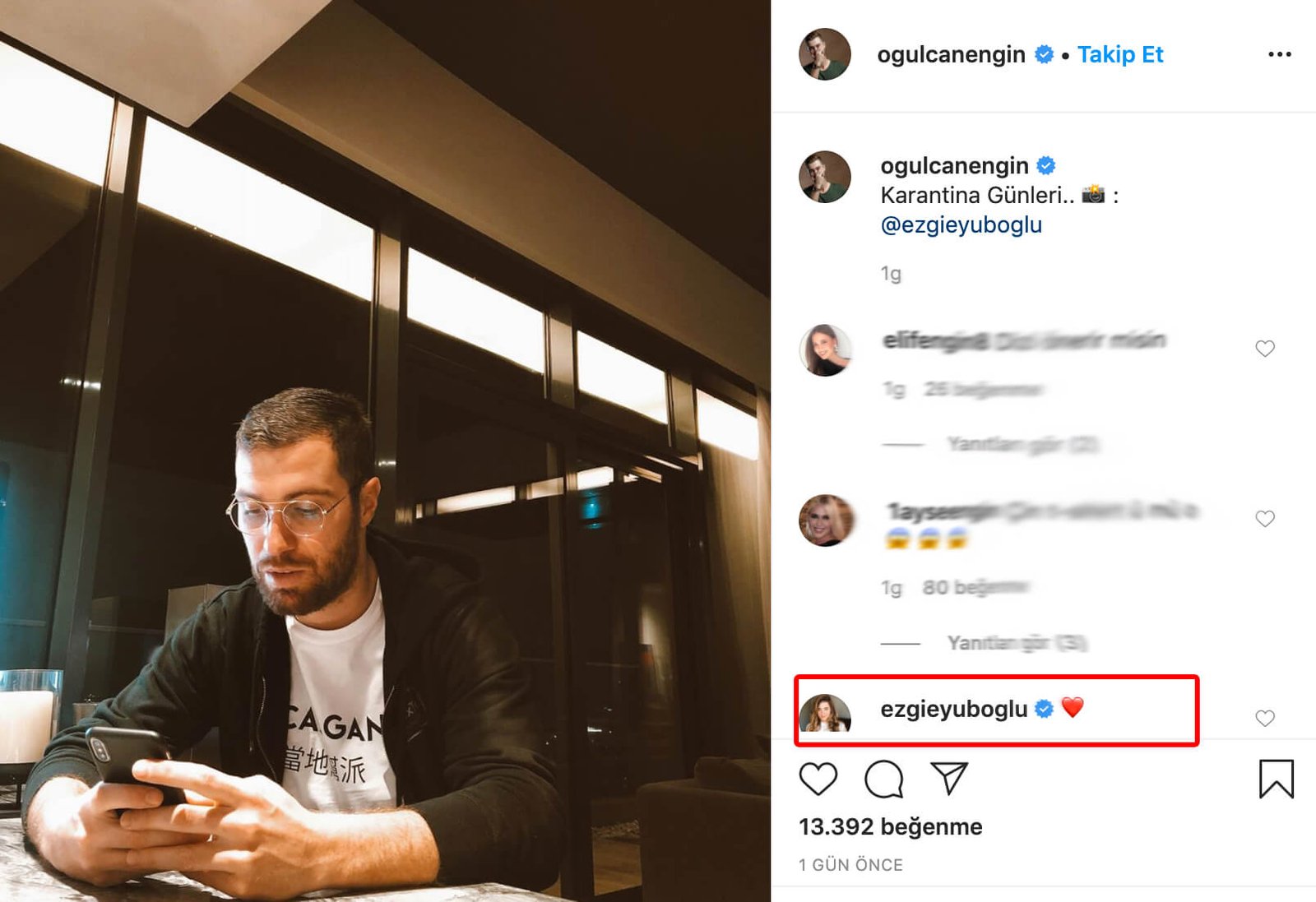 Oğulcan Engin ile Ezgi Eyüboğlu karantina günlerini birlikte geçiriyor