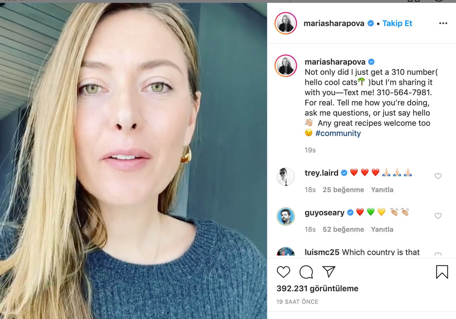 Maria Sharapova telefon numarasını paylaştı!